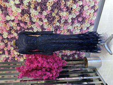 İşlemeli Kumaş Tasarım Abiye Lacivert