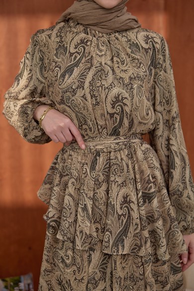 Kat Kat Desenli Elbise Yeşil