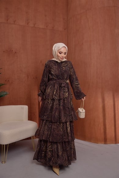 Kat Kat Şifon Elbise Leopar Kahve