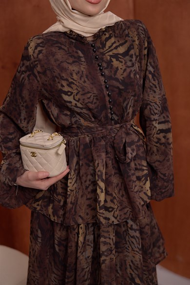 Kat Kat Şifon Elbise Leopar Kahve