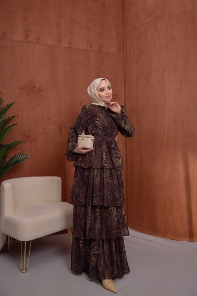 Kat Kat Şifon Elbise Leopar Kahve