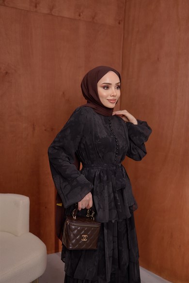 Kat Kat Şifon Elbise Siyah