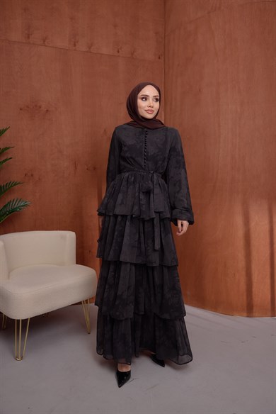 Kat Kat Şifon Elbise Siyah