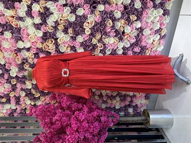 Kemer Detaylı Krinkıl Şifon Abiye Kırmızı