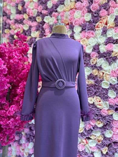 Kemerli Zarif Elbise Mürdüm