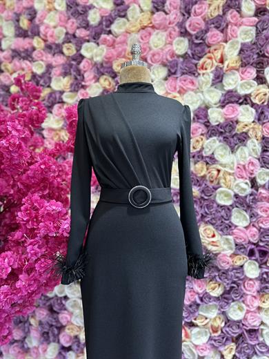 Kemerli Zarif Elbise Siyah