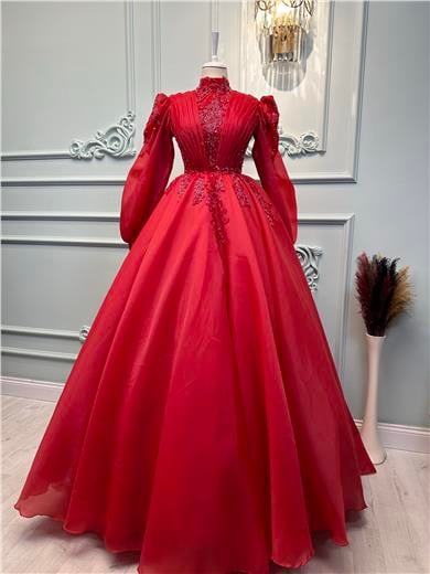 Rotes Drapiertes Haute Couture Kleid