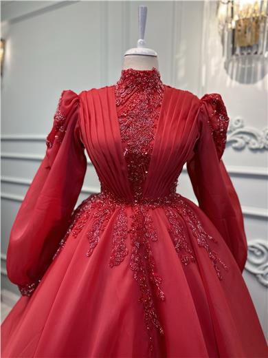 Rotes Drapiertes Haute Couture Kleid