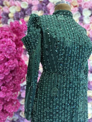 Komple İşlemeli Tasarım Abiye Zümrüt