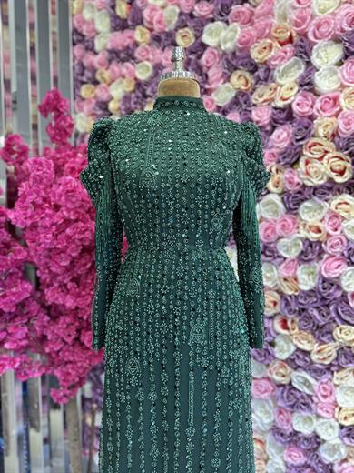 Komple İşlemeli Tasarım Abiye Zümrüt