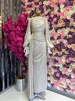 Krinkıl Saten Abiye Bej