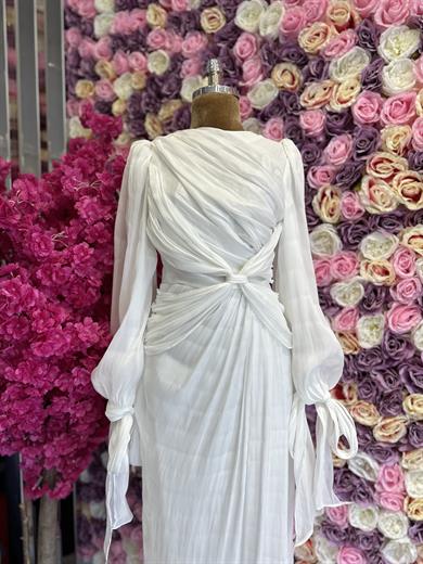 Krinkıl Saten Abiye Beyaz