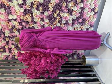 Krinkıl Saten Abiye Fuşya