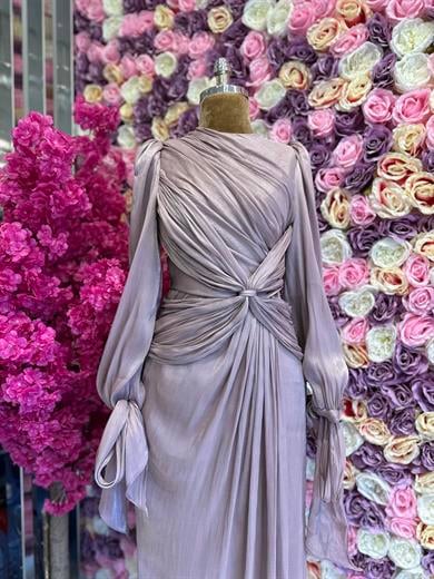 Krinkıl Saten Abiye Gül Kurusu