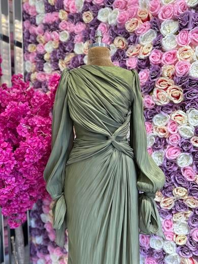 Krinkıl Saten Abiye Haki