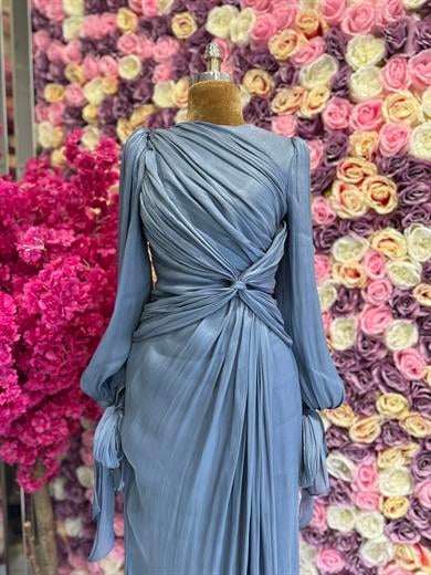 Krinkıl Saten Abiye İndigo