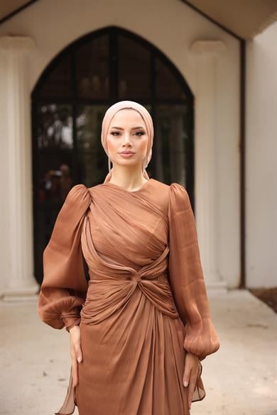 Krinkıl Saten Abiye Kahve
