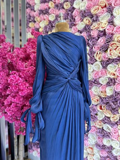 Krinkıl Saten Abiye Lacivert