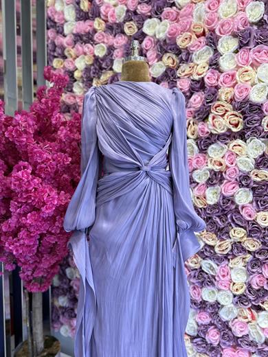 Krinkıl Saten Abiye Lila