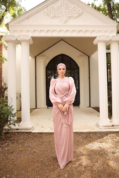 Krinkıl Saten Abiye Pudra