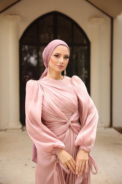 Krinkıl Saten Abiye Pudra