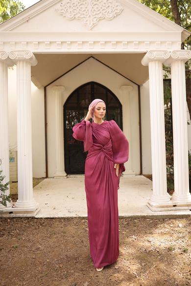 Krinkıl Saten Abiye Vişne