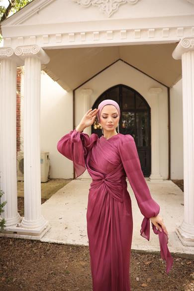 Krinkıl Saten Abiye Vişne