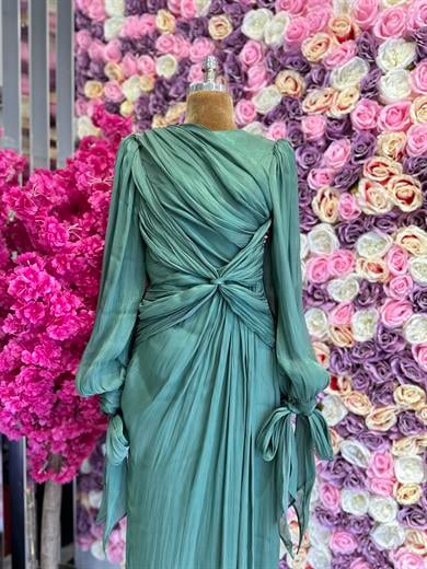 Krinkıl Saten Abiye Yeşil