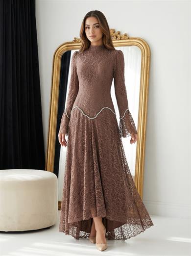 Leyla Dantel Takım Kahve