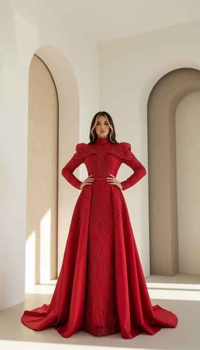 Leyla Haute Couture Abiye Bordo
