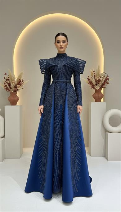 Leyla Haute Couture Abiye Lacivert