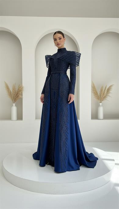 Leyla Haute Couture Abiye Lacivert