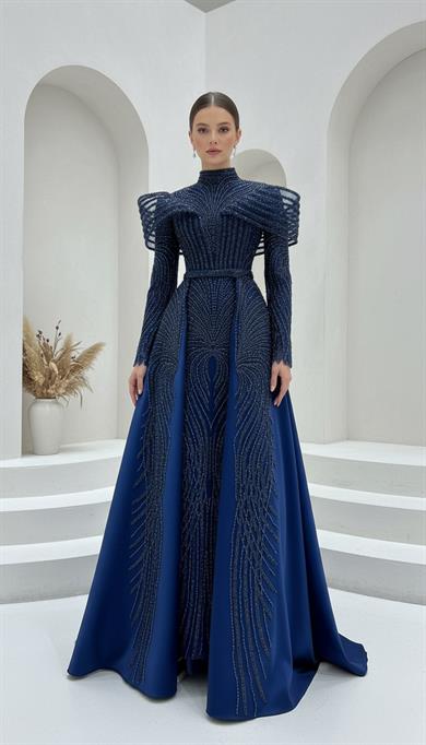 Leyla Haute Couture Abiye Lacivert