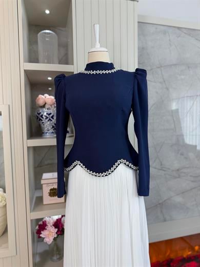 Marbel Abiye Lacivert Beyaz