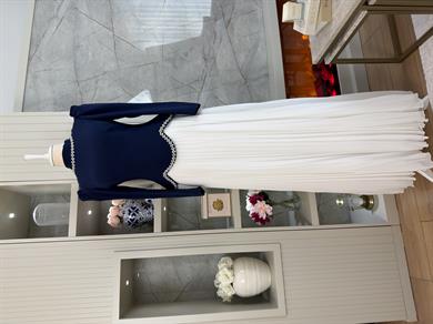 Marbel Abiye Lacivert Beyaz