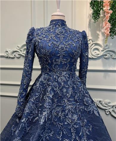 Blaues langes Haute Couture Kleid