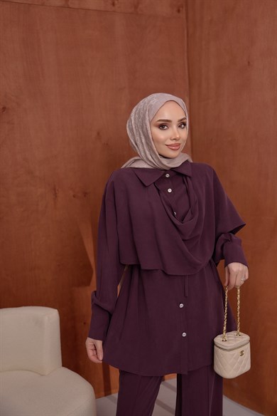 Pelerin Detaylı Takım Bordo