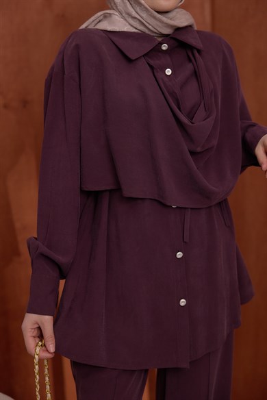 Pelerin Detaylı Takım Bordo