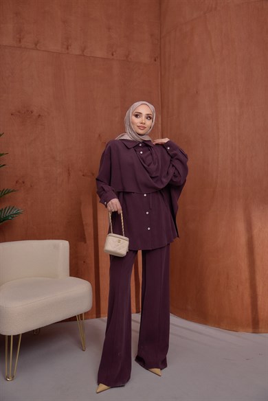 Pelerin Detaylı Takım Bordo