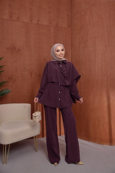 Pelerin Detaylı Takım Bordo