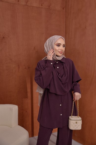 Pelerin Detaylı Takım Bordo