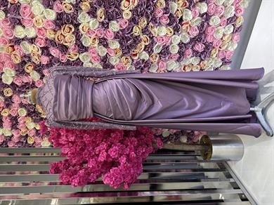 Pelerinli Saten Abiye Lila