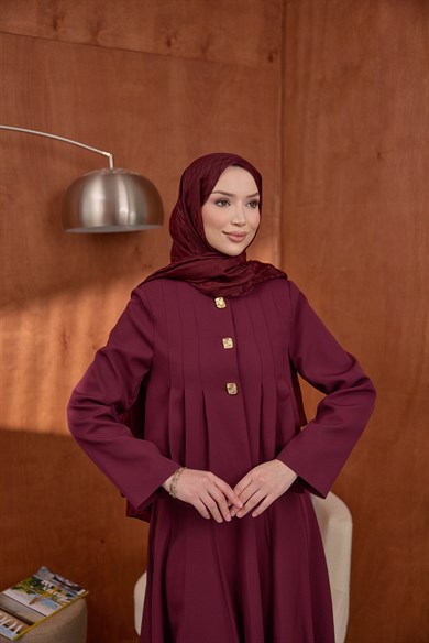 Pile Detaylı Ceket Etek Takım Bordo