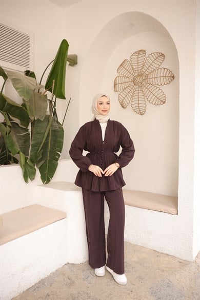 Premium Kalite Düğme Detaylı Takım Burgundy