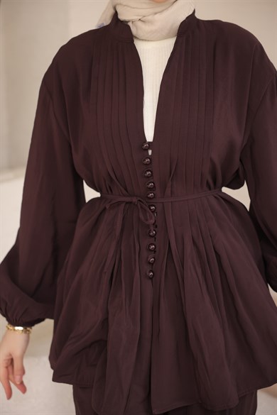 Premium Kalite Düğme Detaylı Takım Burgundy