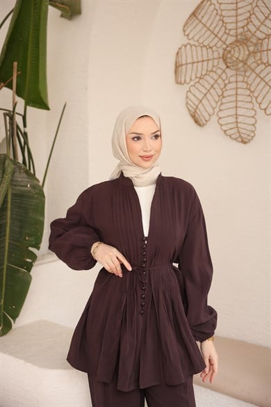 Premium Kalite Düğme Detaylı Takım Burgundy