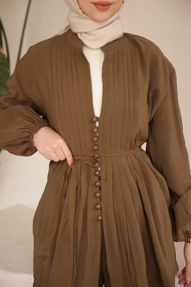 Premium Kalite Düğme Detaylı Takım Yeşil