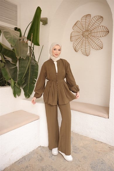 Premium Kalite Düğme Detaylı Takım Yeşil