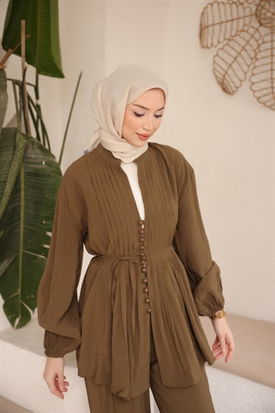 Premium Kalite Düğme Detaylı Takım Yeşil