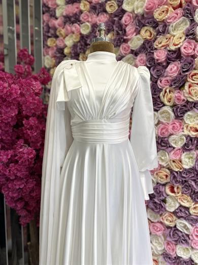 Saten Tasarım Abiye Beyaz